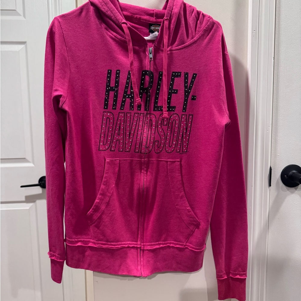 Harley-Davidson Pink Rhinestone Zip Hoodie Medium